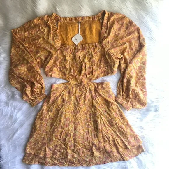 Free People Yellow Floral Mini Dress - Picture 5 of 9